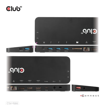 CLUB3D CSV-1566 dockningsstationer för bärbara datorer Dockning USB 3.2 Gen 1 (3.1 Gen 1) Type-C Svart