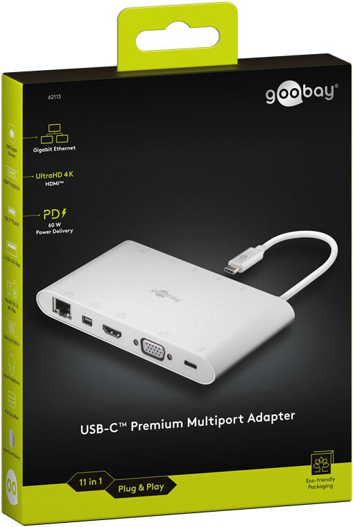 Goobay 62113 dockningsstationer för bärbara datorer Kabel USB 3.2 Gen 1 (3.1 Gen 1) Type-C Silver
