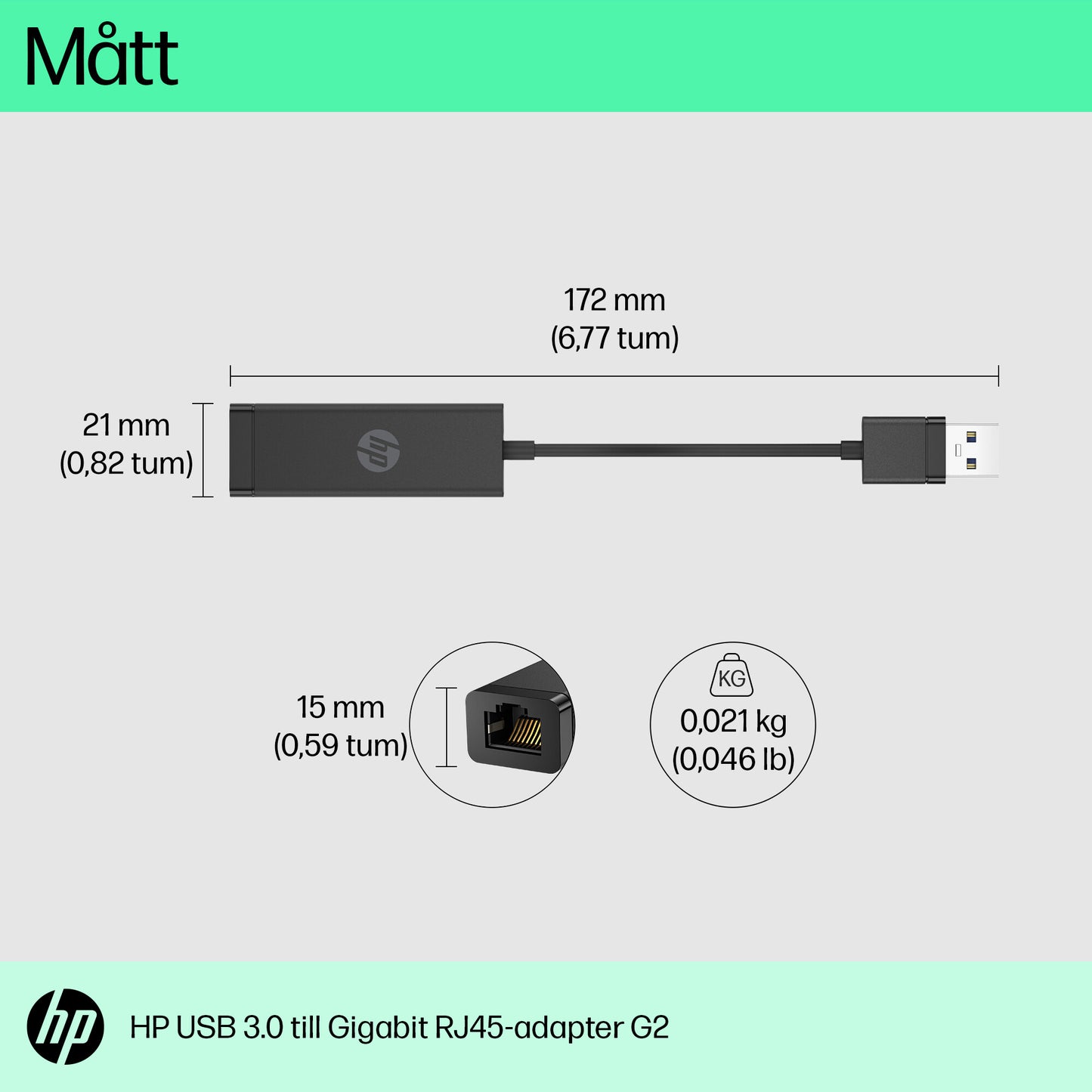 HP USB 3.0 till Gigabit RJ45-adapter G2