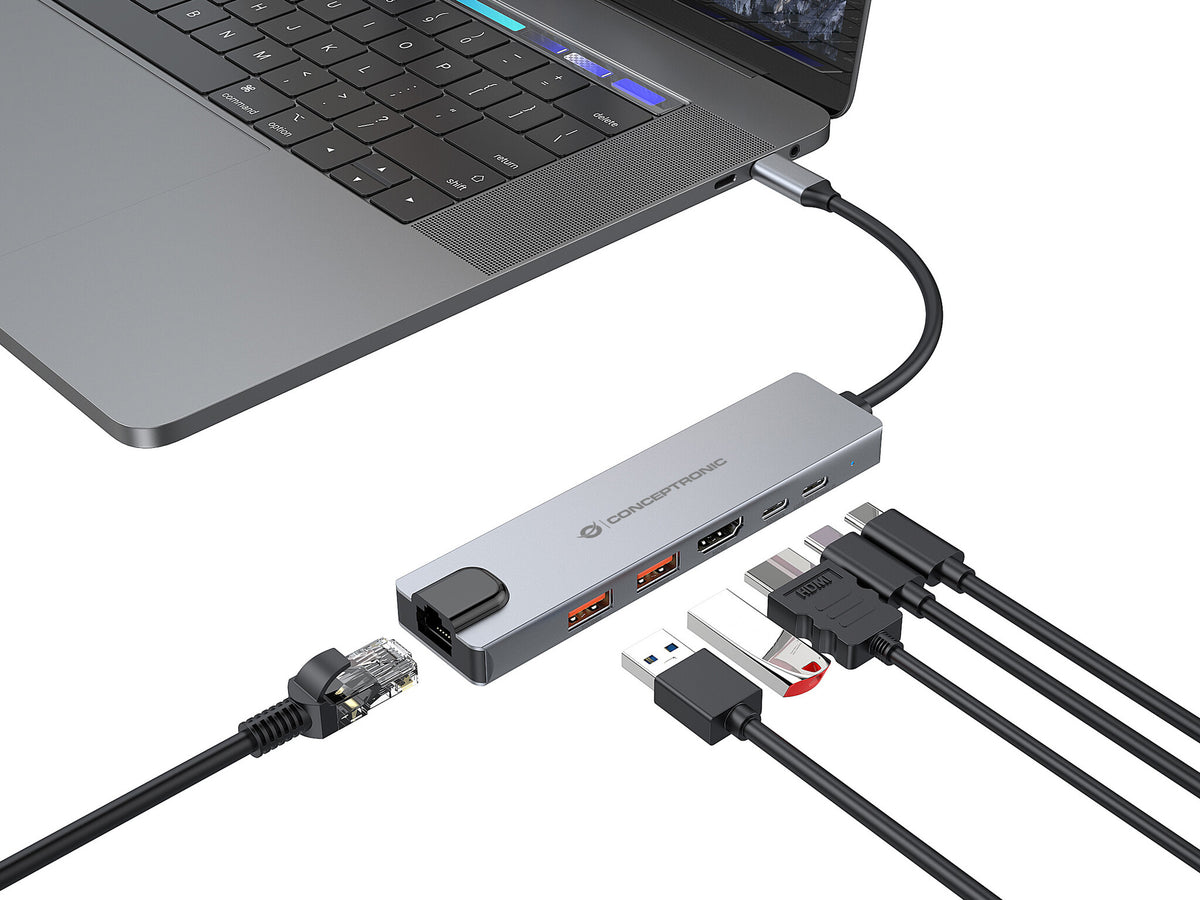 Conceptronic DONN29G dockningsstationer för bärbara datorer Kabel USB 3.2 Gen 2 (3.1 Gen 2) Type-C Grå