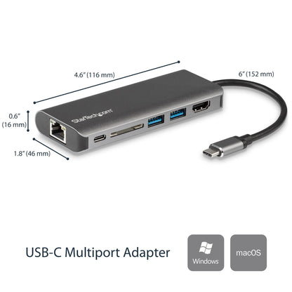StarTech.com USB-C Multiport Adapter - SD-kortläsare - Power Delivery - 4K HDMI - GbE - 2x USB 3.0