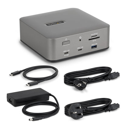 StarTech.com Thunderbolt 5-dockningsstation, DP/HDMI, dockningsstation för tre bildskärmar upp till 4K 144 Hz eller Dual 8K 60 Hz, 5x USB-portar, 140 W laddning för bärbar dator