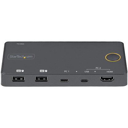StarTech.com 2-ports hybrid USB-A + HDMI och USB-C KVM-switch - Enskild 4K 60 Hz HDMI 2.0-skärm - Kompakt HDMI KVM-switch för stationär/bärbar dator - USB-bussdriven - Thunderbolt 3-kompatibel