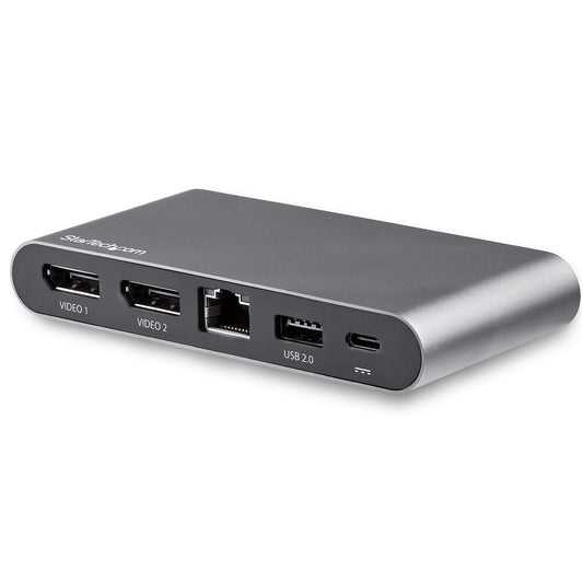 StarTech.com USB C-dockningsstation - 4K Dubbelskärm DisplayPort - Minidockningsstation för bärbar dator - 100 W strömförsörjning Pass-through - GbE, USB-A-hubb med 2 portar - USB Type-C-multiportadapter - 1 m kabel
