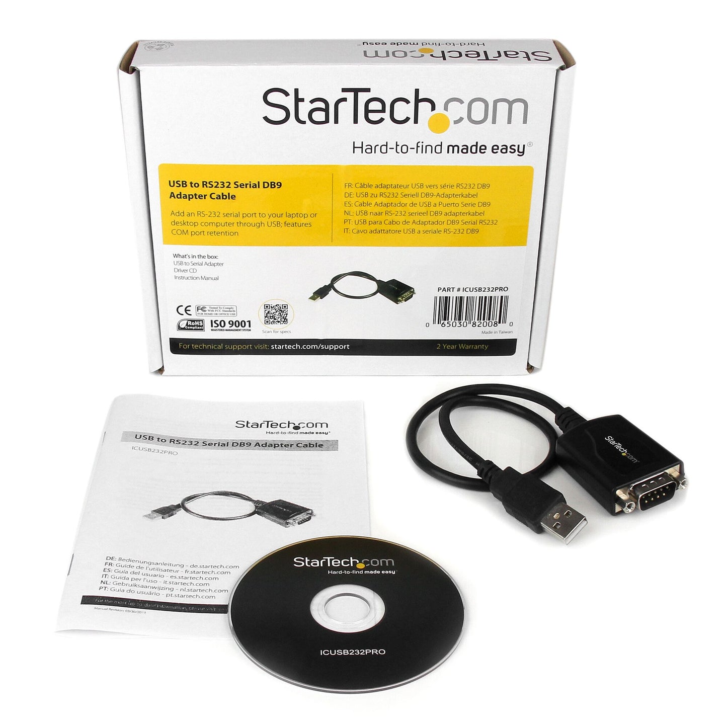 StarTech.com 30 cm USB till RS232 seriell DB9 kabeladapter med COM-retention