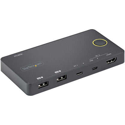 StarTech.com 2-ports hybrid USB-A + HDMI och USB-C KVM-switch - Enskild 4K 60 Hz HDMI 2.0-skärm - Kompakt HDMI KVM-switch för stationär/bärbar dator - USB-bussdriven - Thunderbolt 3-kompatibel