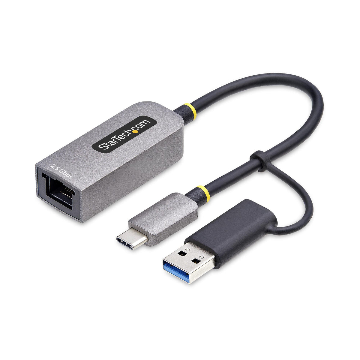 StarTech.com 2,5 GbE USB-C till Ethernet-adapter med USB-A-konverterare, NBASE-T NIC, USB 3.0 Type-C 2,5/1G-nätverk med flera hastigheter, Thunderbolt-kompatibel, Windows och Mac