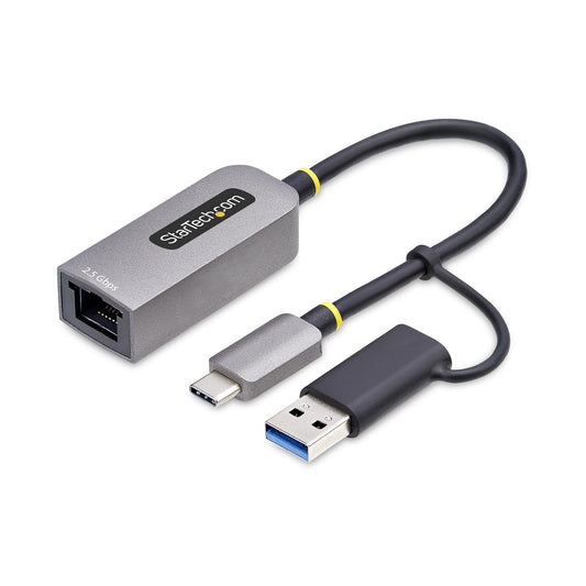 StarTech.com 2,5 GbE USB-C till Ethernet-adapter med USB-A-konverterare, NBASE-T NIC, USB 3.0 Type-C 2,5/1G-nätverk med flera hastigheter, Thunderbolt-kompatibel, Windows och Mac