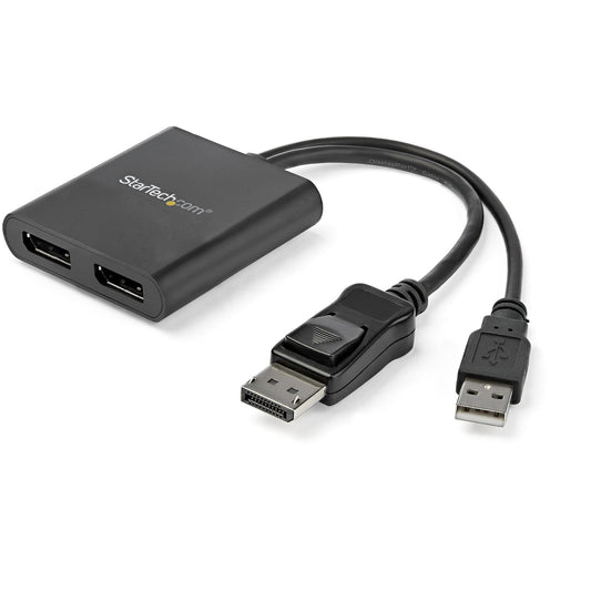 StarTech.com DisplayPort 1.2-splitter för dubbla bildskärmar, DisplayPort till 2x DP-adapter för flera bildskärmar, dubbel 4K 30 Hz eller 1080p 60 Hz MST-hubb för dator, USB-bussdriven - Endast för Windows