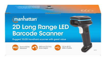 Manhattan 154116 streckkodsläsare Handhållen steckkodsläsare 1D/2D LED Svart