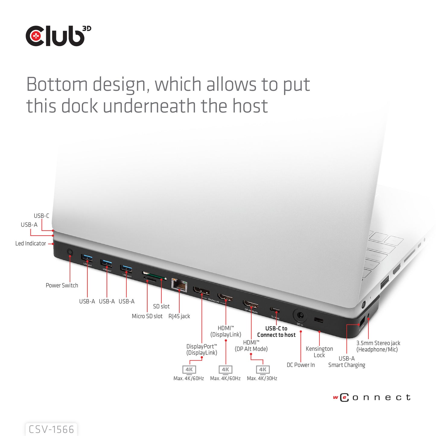 CLUB3D CSV-1566 dockningsstationer för bärbara datorer Dockning USB 3.2 Gen 1 (3.1 Gen 1) Type-C Svart