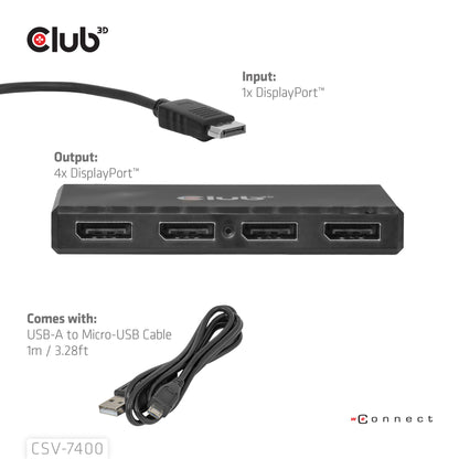 CLUB3D CSV-7400 bilddelare DisplayPort 4x DisplayPort
