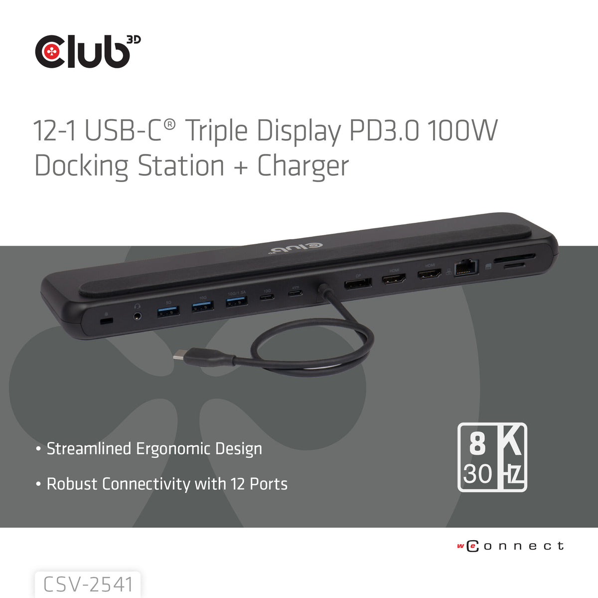CLUB3D CSV-2541 dockningsstationer för bärbara datorer Dockning USB 3.2 Gen 1 (3.1 Gen 1) Type-C Svart
