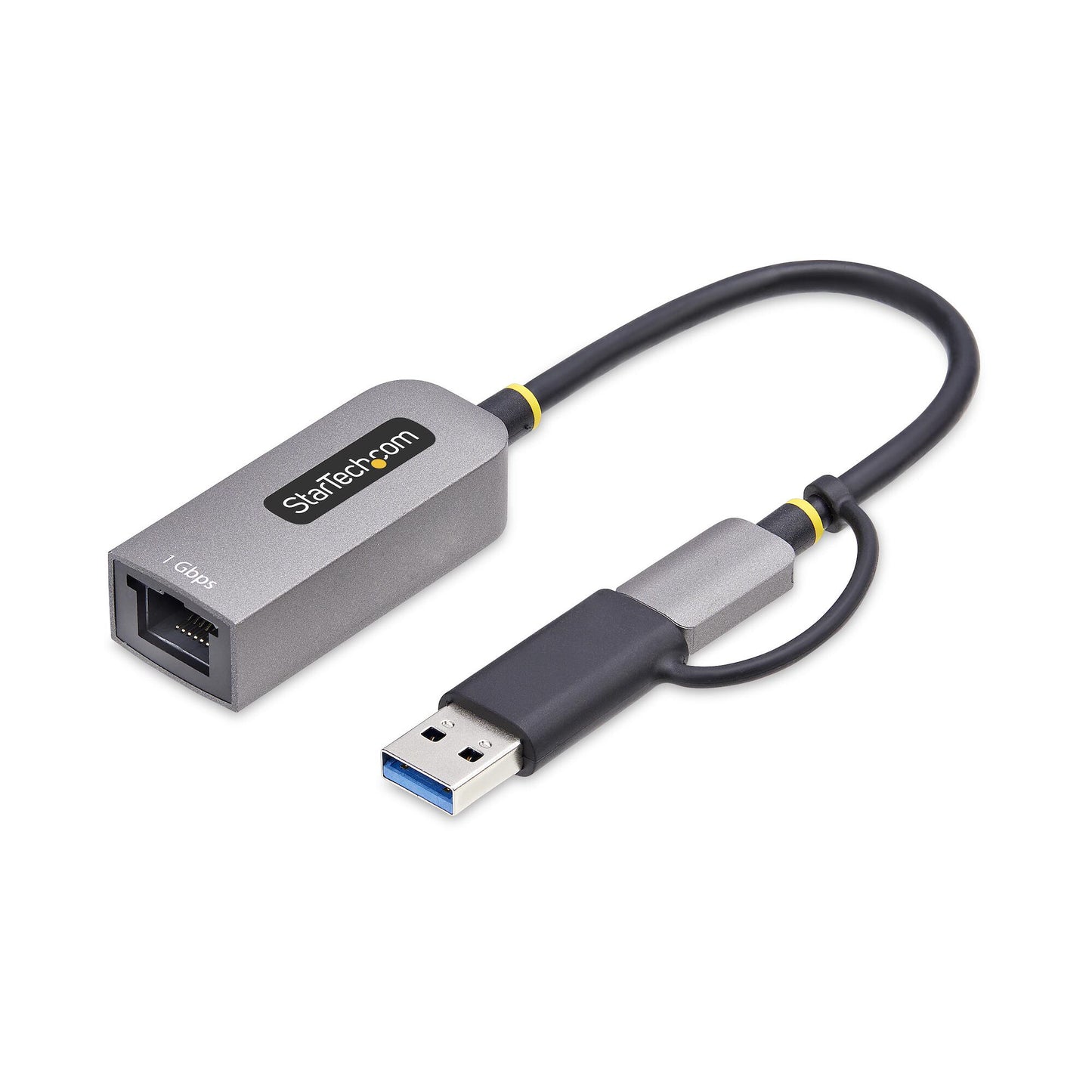 StarTech.com USB-C till Ethernet-adapter med USB-A-dongel, 10/100/1 000 Mbps, USB 3.0 till Gigabit Ethernet-nätverksadapter, 15 cm ansluten kabel, USB GbE-adapter