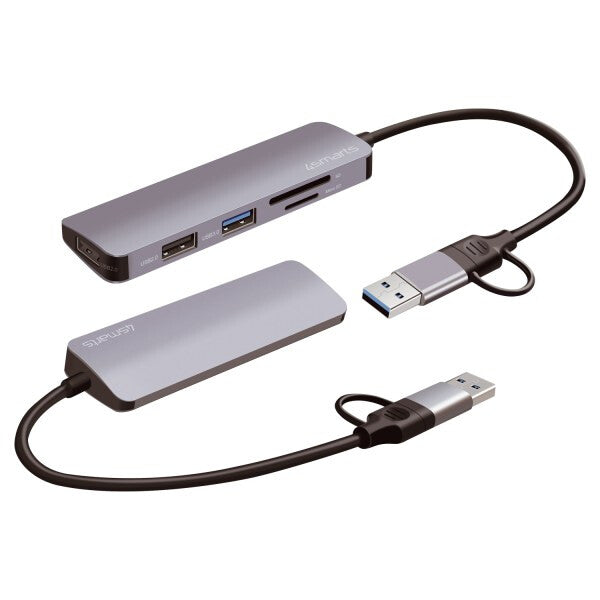 4smarts 469630 dockningsstationer för bärbara datorer Kabel USB 3.2 Gen 1 (3.1 Gen 1) Type-A + Type-C Grå