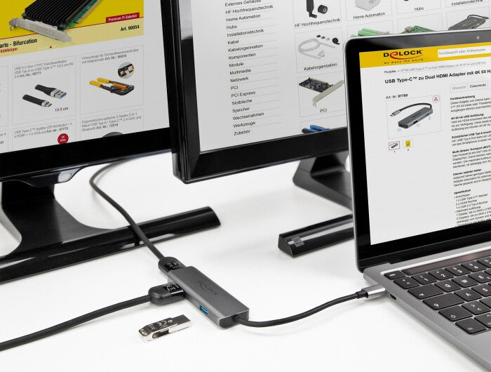 DeLOCK 87780 dockningsstationer för bärbara datorer Kabel USB 3.2 Gen 1 (3.1 Gen 1) Type-C Grå