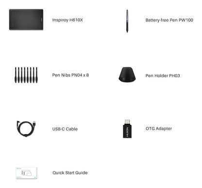 HUION H610X ritplattor Svart 5080 lpi 254 x 158,8 mm USB