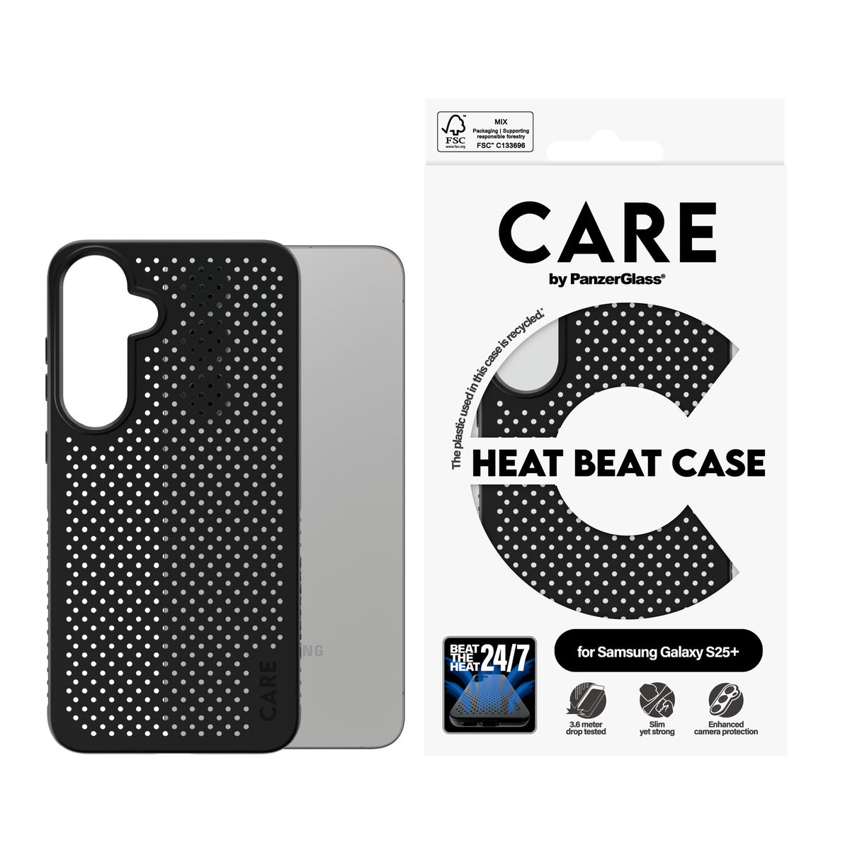 PanzerGlass CARE™ by ® Case Heat Beat Samsung Galaxy S25+ mobiltelefonfodral Mobilskal Svart