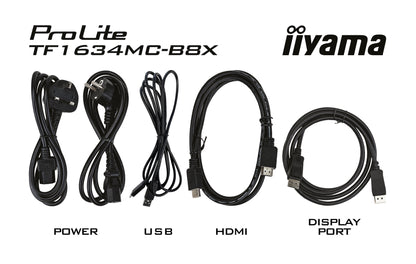 iiyama ProLite TF1634MC-B8X platta pc-skärmar 39,6 cm (15.6") 1920 x 1080 pixlar Full HD LED Pekskärm Flera användare Svart