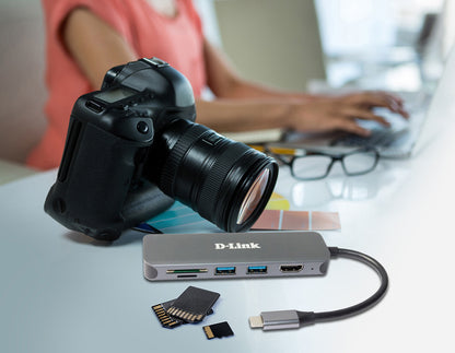 D-Link DUB-2327 dockningsstationer för bärbara datorer Kabel USB Type-C Grå