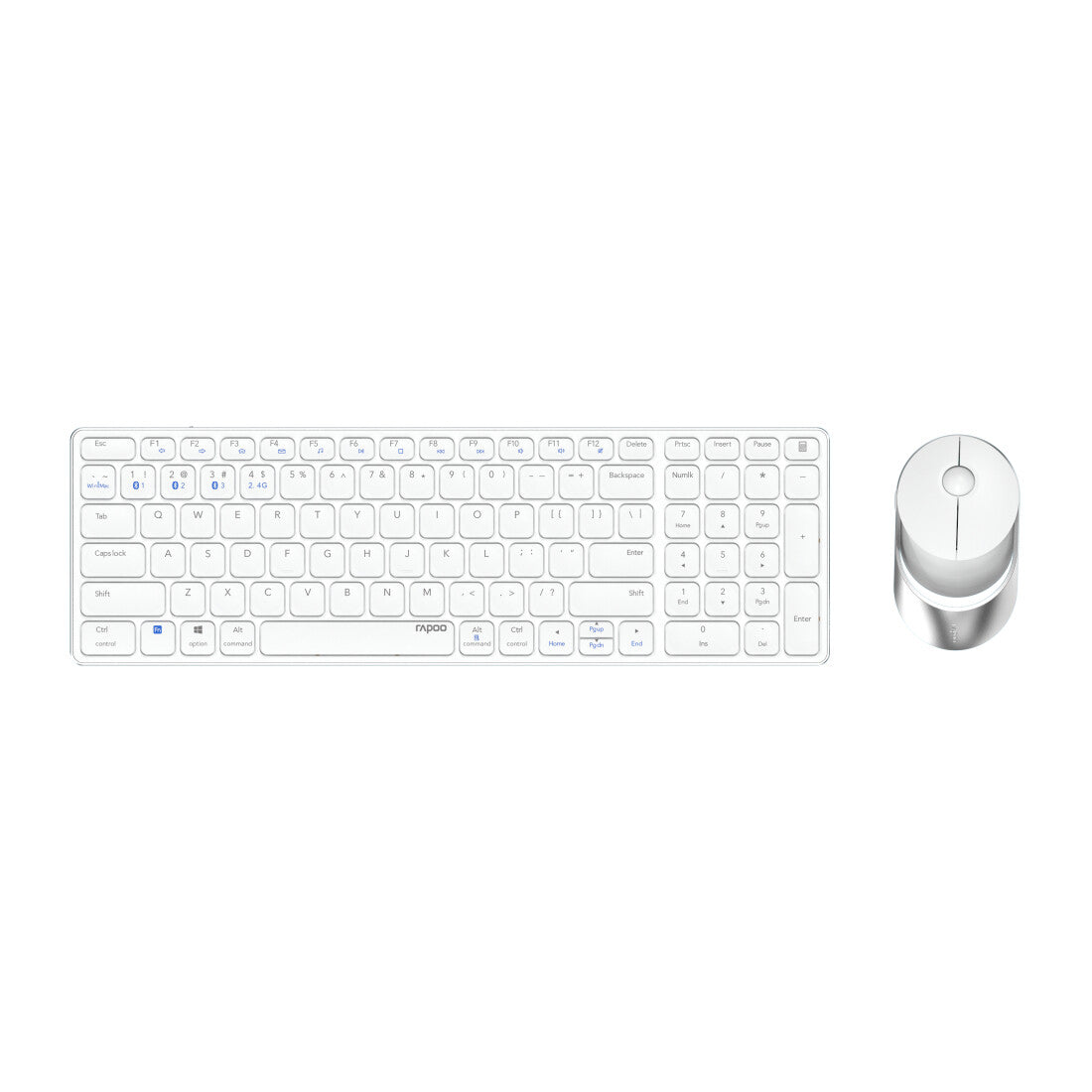 Rapoo 9750M tangentbord Mus inkluderad Hem Trådlös RF + Bluetooth QWERTZ tyska Vit