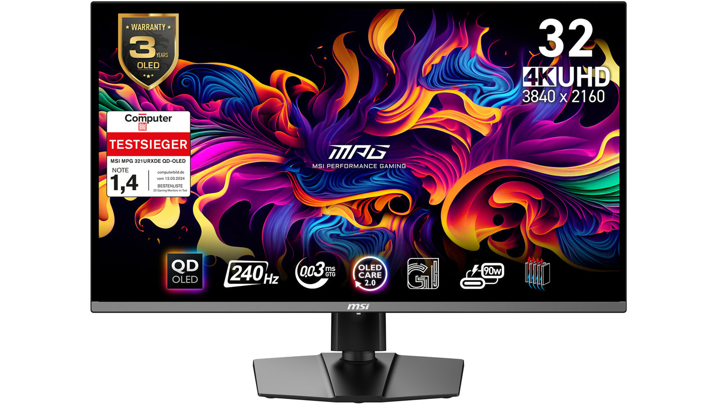 MSI MPG 321URXDE QD-OLED platta pc-skärmar 80 cm (31.5") 3840 x 2160 pixlar 4K Ultra HD Svart