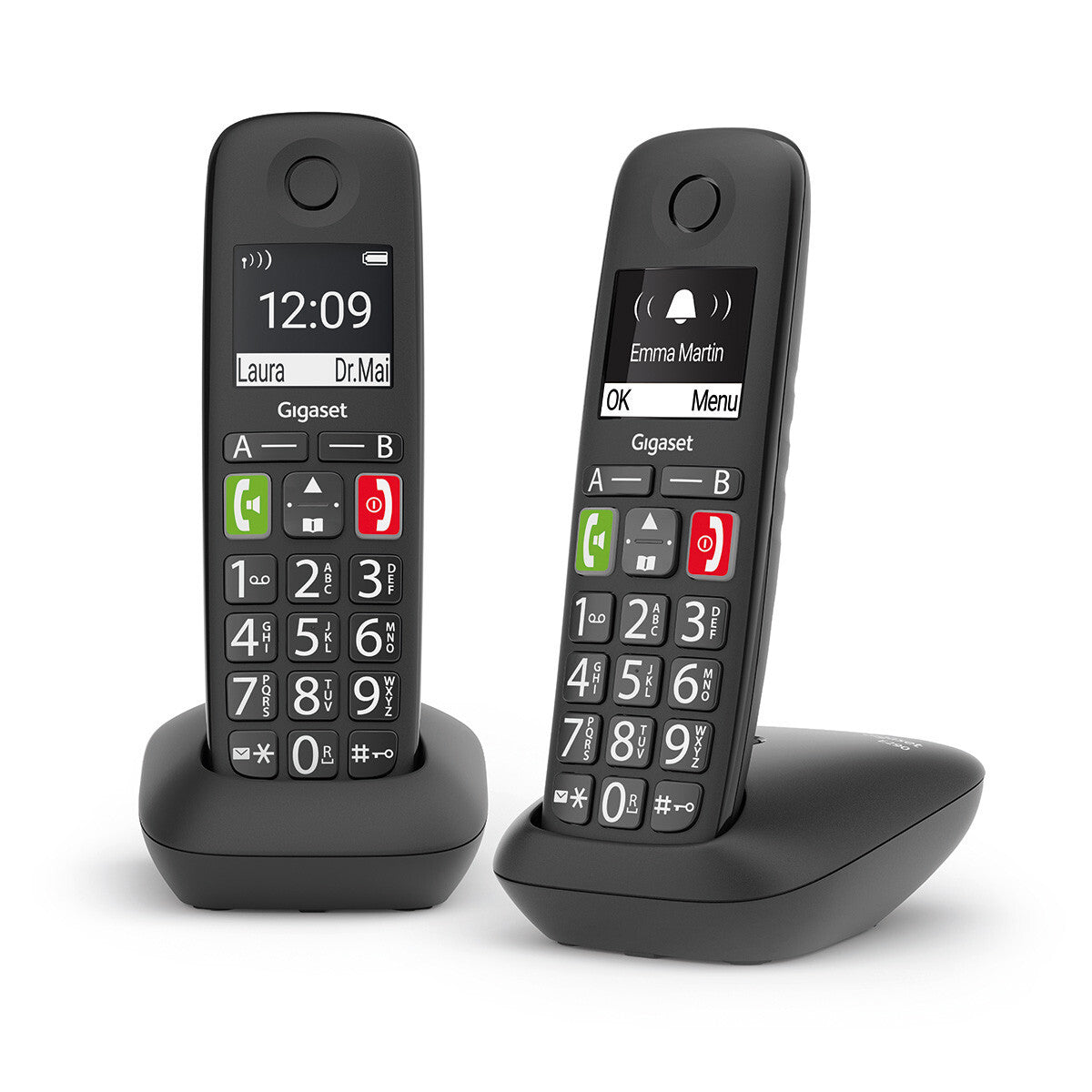 Gigaset E290 Duo Handset till analog telefon Namn och uppringnings-ID Svart