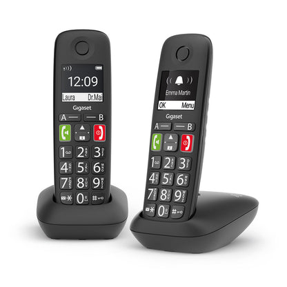 Gigaset E290 Duo Handset till analog telefon Namn och uppringnings-ID Svart