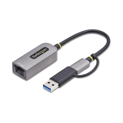 StarTech.com 2,5 GbE USB-C till Ethernet-adapter med USB-A-konverterare, NBASE-T NIC, USB 3.0 Type-C 2,5/1G-nätverk med flera hastigheter, Thunderbolt-kompatibel, Windows och Mac