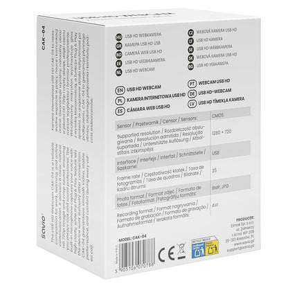 Savio CAK-04 webbkameror 720 MP 1280 x 720 pixlar USB Svart