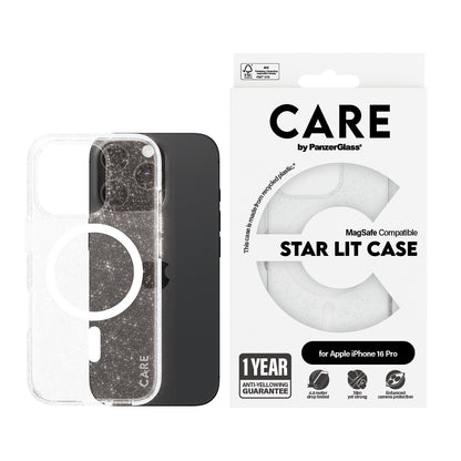 PanzerGlass CARE™ by ® Star Lit Case w. White MagSafe iPhone 16 Pro mobiltelefonfodral Mobilskal Transparent
