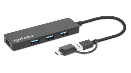 Manhattan 180863 gränssnittshubbar USB 3.2 Gen 1 (3.1 Gen 1) Type-A + Type-C 5000 Mbit/s Svart