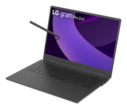 LG Gram Pro 16TB90TP Intel Core Ultra 7 255H Hybrid (2-i-1) 40,6 cm (16") Pekskärm WQXGA+ 16 GB LPDDR5x-SDRAM 1 TB SSD Wi-Fi 7 (802.11be) Windows 11 Pro tyska Svart