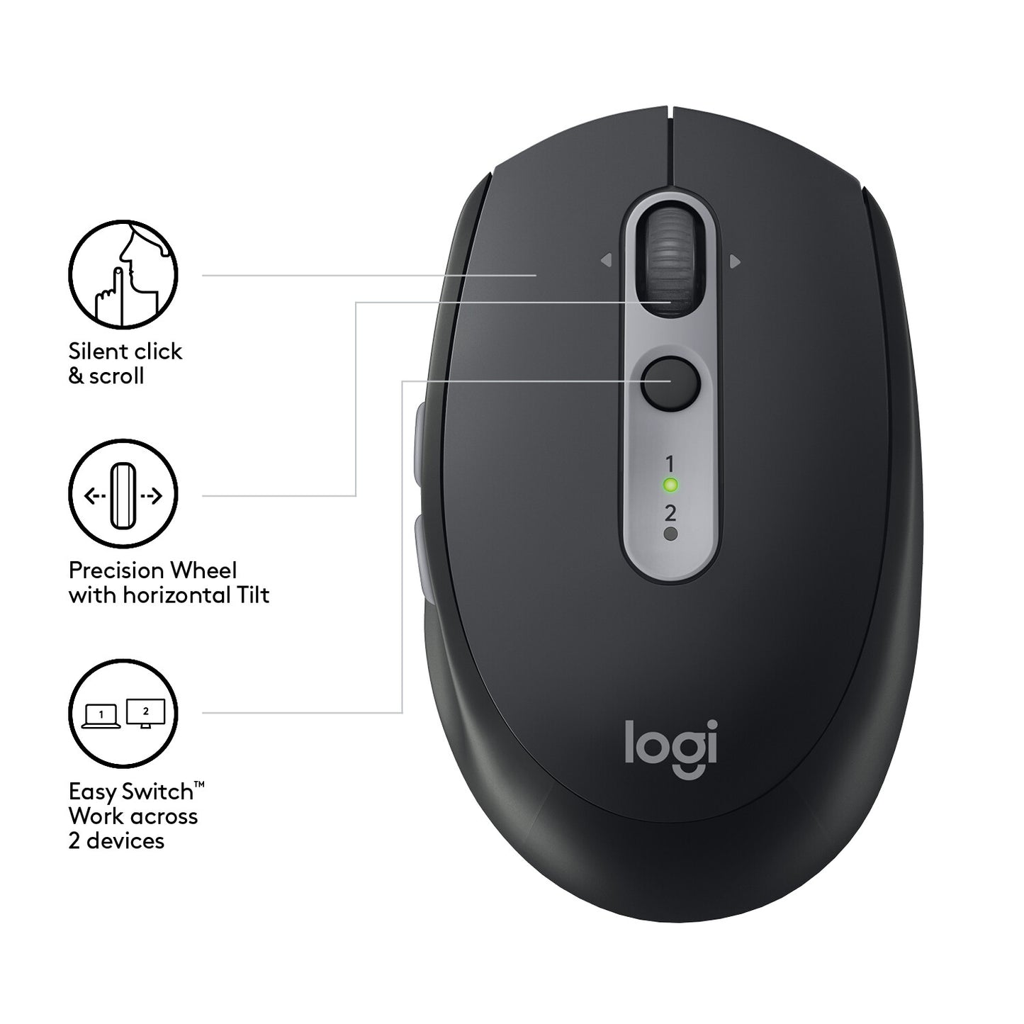 Logitech M590 Multi-Device Silent datormöss Kontor högerhand Trådlös RF + Bluetooth Optisk 1000 DPI