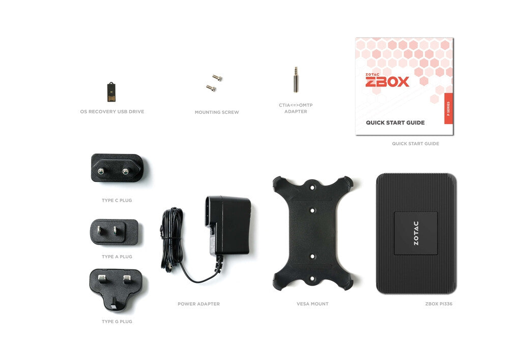 Zotac ZBOX PI336-W5C Intel® Celeron® N6211 4 GB LPDDR4-SDRAM 128 GB eMMC Windows 11 Pro Mini PC Mini-PC Svart