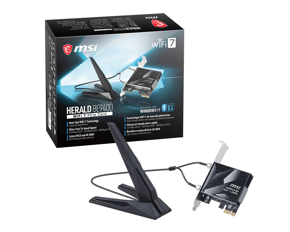 MSI Herald BE9400 WiFi7 PCIe-Card Intern WLAN / Bluetooth 5764 Mbit/s