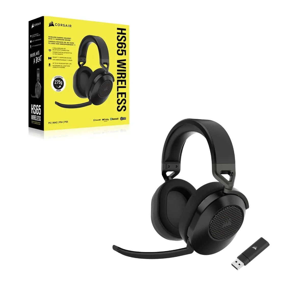 Corsair HS65 Headset Trådlös Huvudband Spela Bluetooth Svart