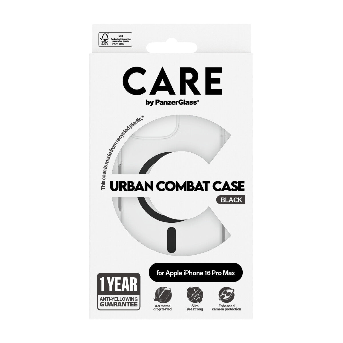 PanzerGlass CARE™ by ® Urban Combat Case Transparent w. Black MagSafe iPhone 16 Pro Max mobiltelefonfodral Mobilskal Svart