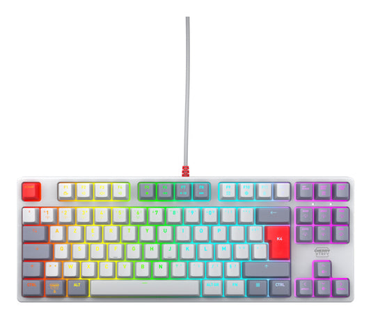 CHERRY K4V2 TKL tangentbord Spela USB AZERTY Fransk Grå, Ljusgrå, Röd