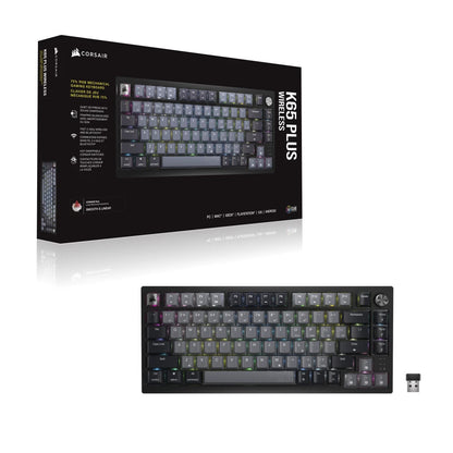 Corsair K65 PLUS WIRELESS 75 % RGB tangentbord Spela Trådlös RF + USB QWERTY Nordic Svart
