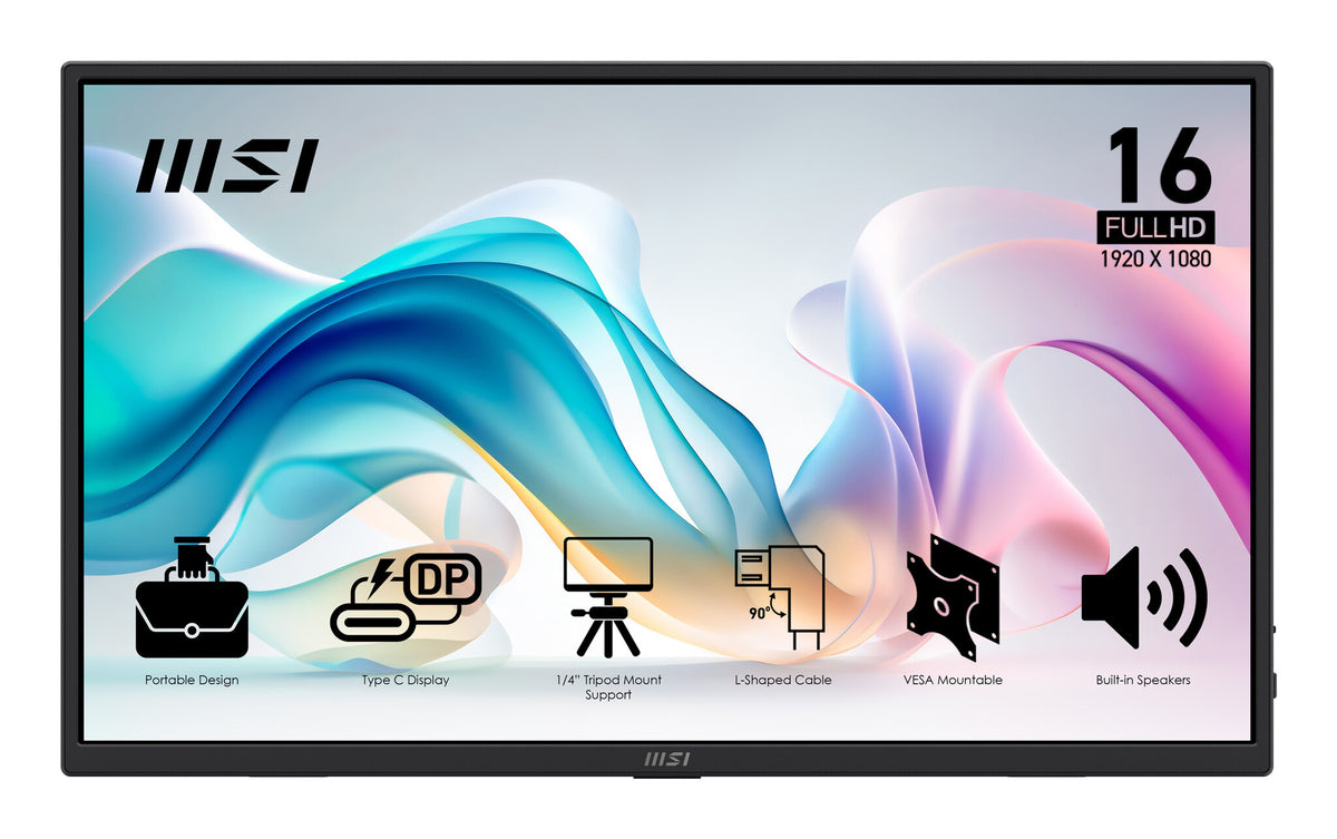 MSI PRO MP165DE E6 bärbar tv-apparat och monitor Bärbara monitor Svart 39,6 cm (15.6") LED 1920 x 1080 pixlar