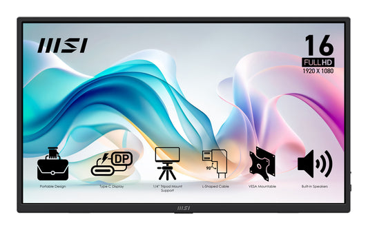 MSI PRO MP165DE E6 bärbar tv-apparat och monitor Bärbara monitor Svart 39,6 cm (15.6") LED 1920 x 1080 pixlar