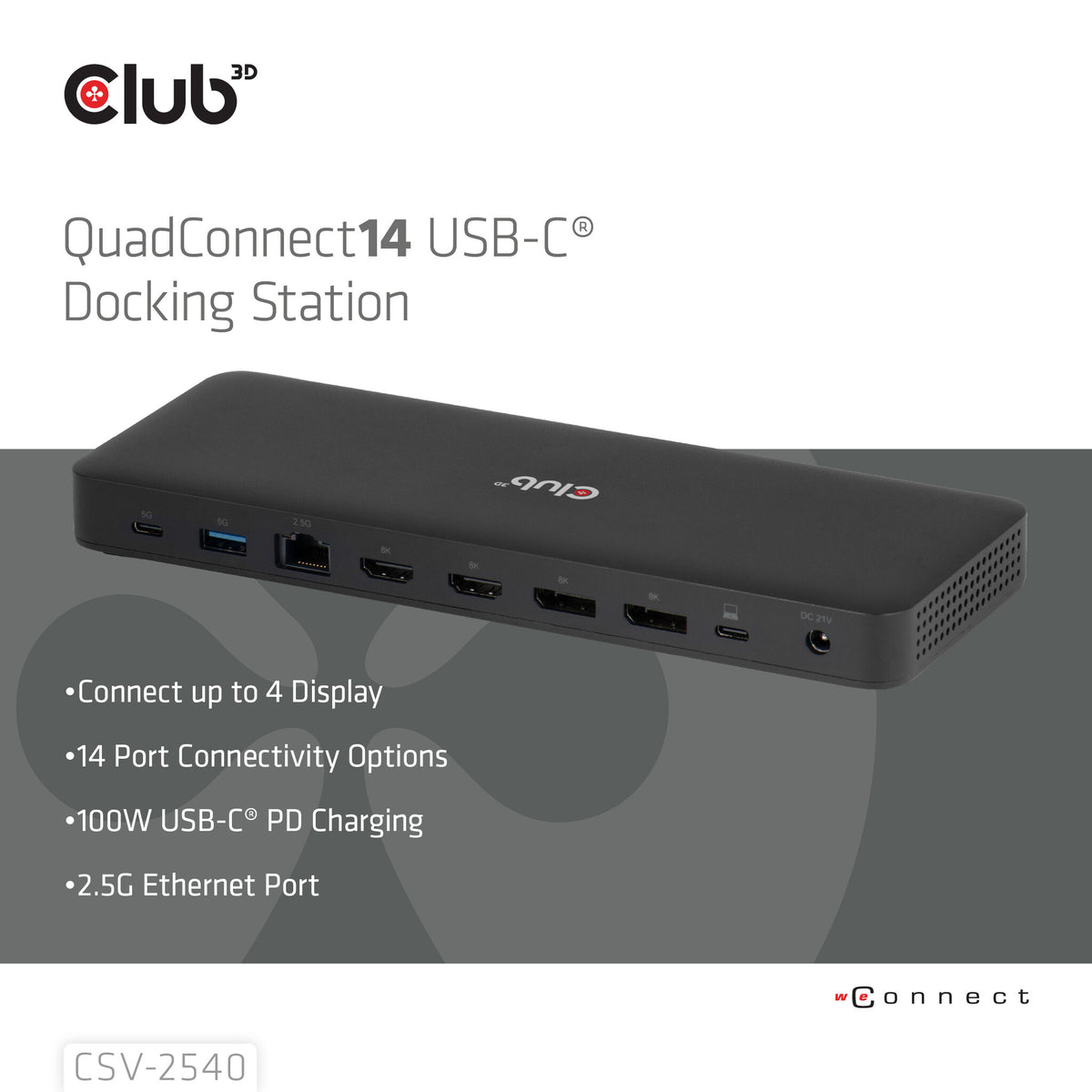 CLUB3D CSV-2540 dockningsstationer för bärbara datorer Dockning USB 3.2 Gen 1 (3.1 Gen 1) Type-C Svart