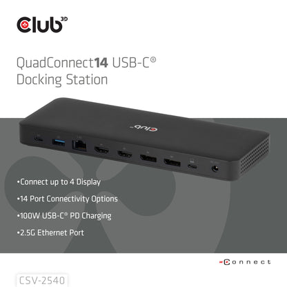 CLUB3D CSV-2540 dockningsstationer för bärbara datorer Dockning USB 3.2 Gen 1 (3.1 Gen 1) Type-C Svart