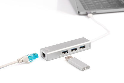 Digitus DA-70255 dockningsstationer för bärbara datorer USB 3.2 Gen 1 (3.1 Gen 1) Type-C Grå, Vit