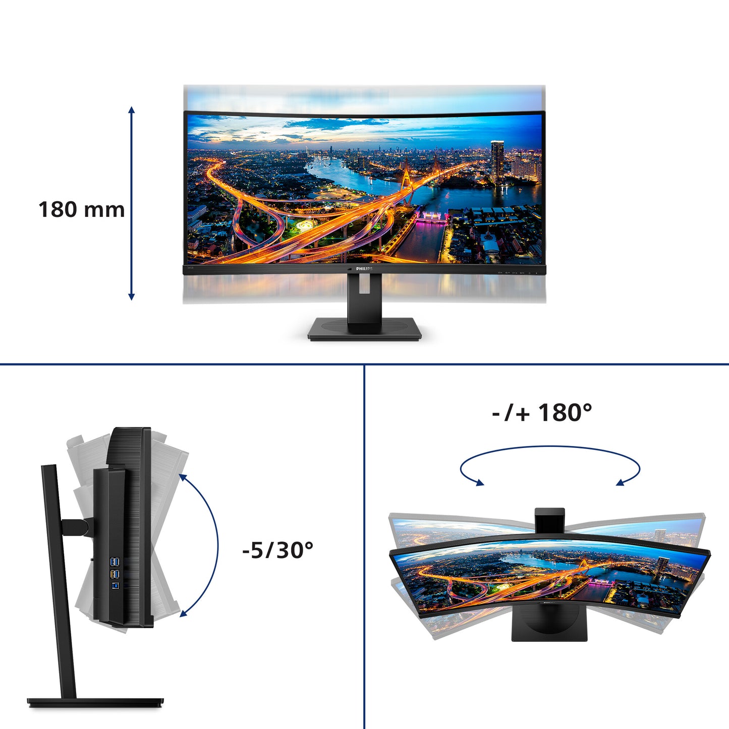 Philips B Line 345B1C/00 platta pc-skärmar 86,4 cm (34") 3440 x 1440 pixlar Quad HD LCD Svart