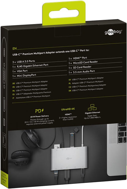 Goobay 62113 dockningsstationer för bärbara datorer Kabel USB 3.2 Gen 1 (3.1 Gen 1) Type-C Silver