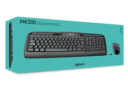 Logitech Wireless Combo MK330 tangentbord Mus inkluderad Kontor USB QWERTY Amerikanskt internationellt Svart