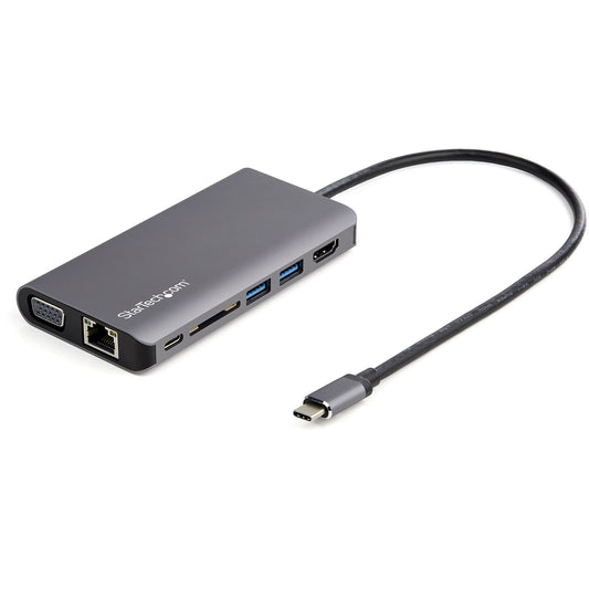 StarTech.com USB C-multiportadapter - USB-C Mini-resedocka med 4K HDMI eller 1080p VGA - 3x USB 3.0-hubb, SD, GbE, Audio, 100 W PD Pass-through - Bärbar dockningsstation för bärbar dator/surfplatta