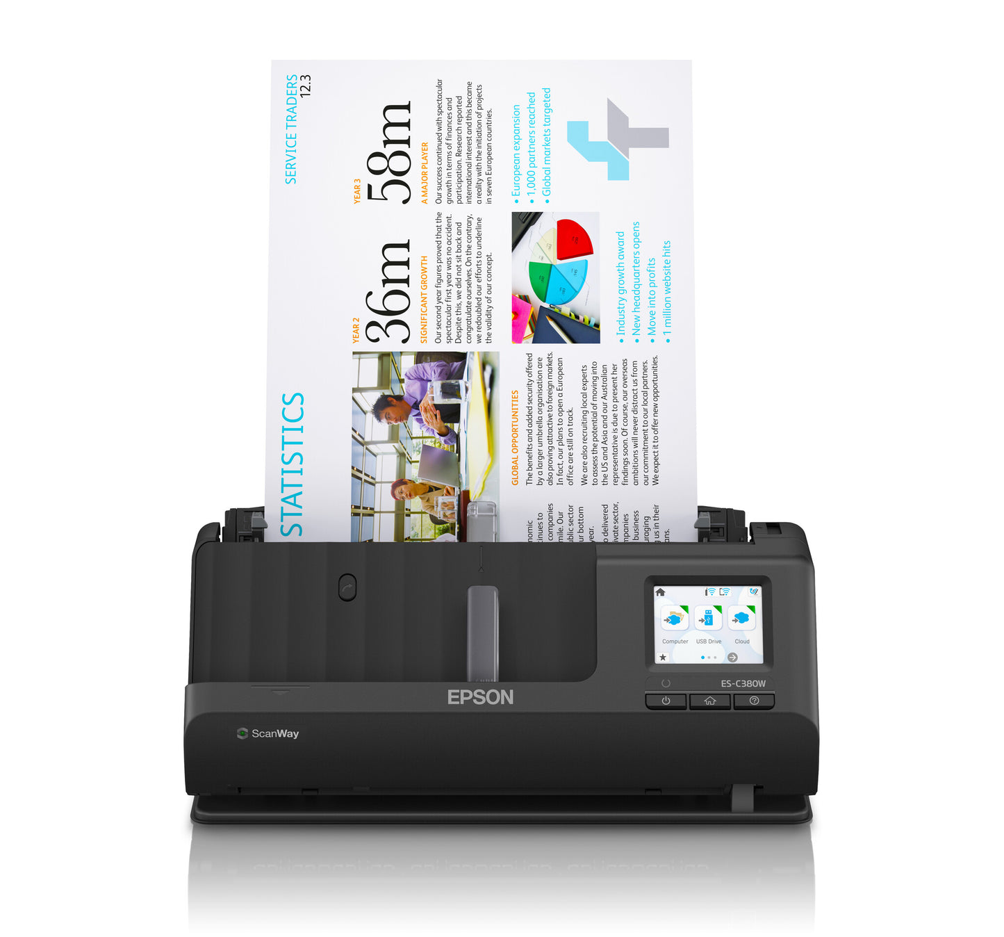Epson ES-C380W ADF + arkmatad scanner 600 x 600 DPI A4 Svart